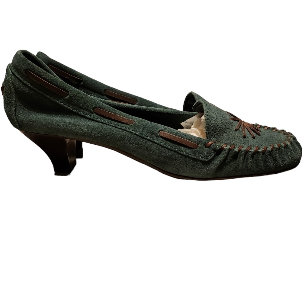Vintage Franco Sarto Women's Green Sport Suede Moccasin Heels Size 8M